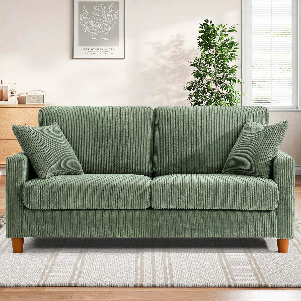 Quinn 2 Seat Green Cord Sofa