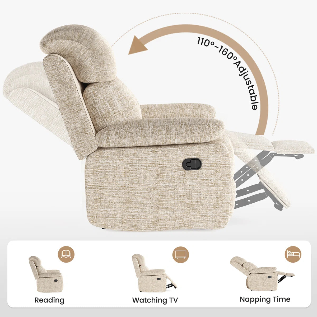Helena Cream Chenille Manual Recliner