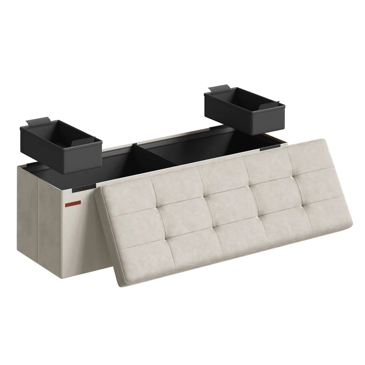 Ryan Beige Velvet Storage Ottoman