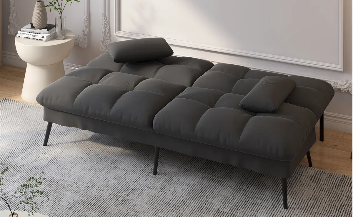 Richie 2 Seat Black Cotton Velour Clic Clac Sofa Bed