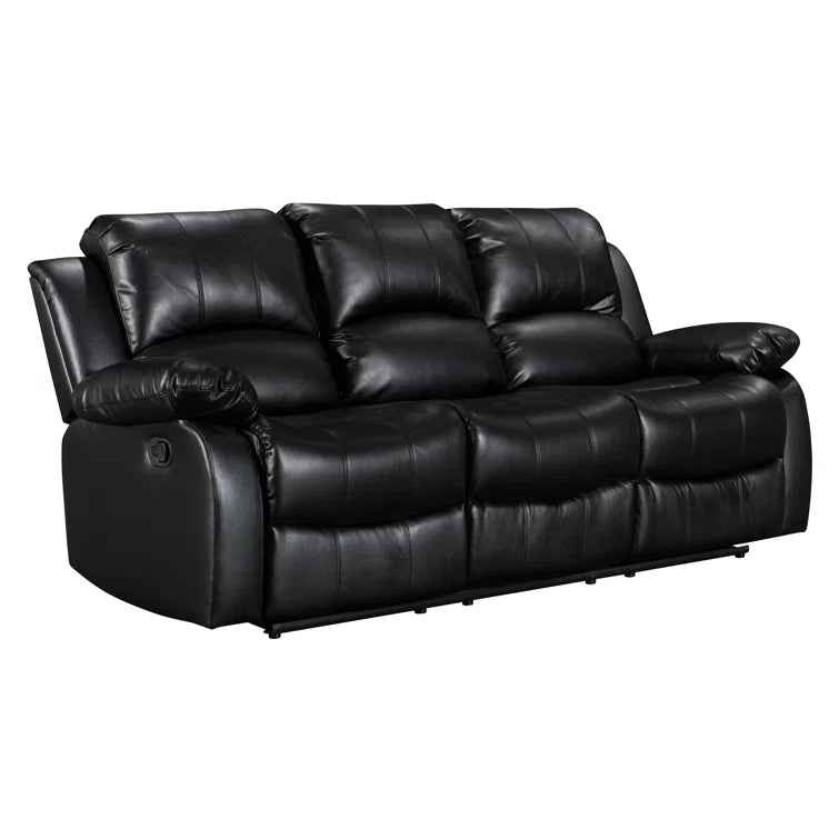 Soloman Black Faux Leather 3 Seater Reclining Sofa with Cup Holders, USB & Plug Points