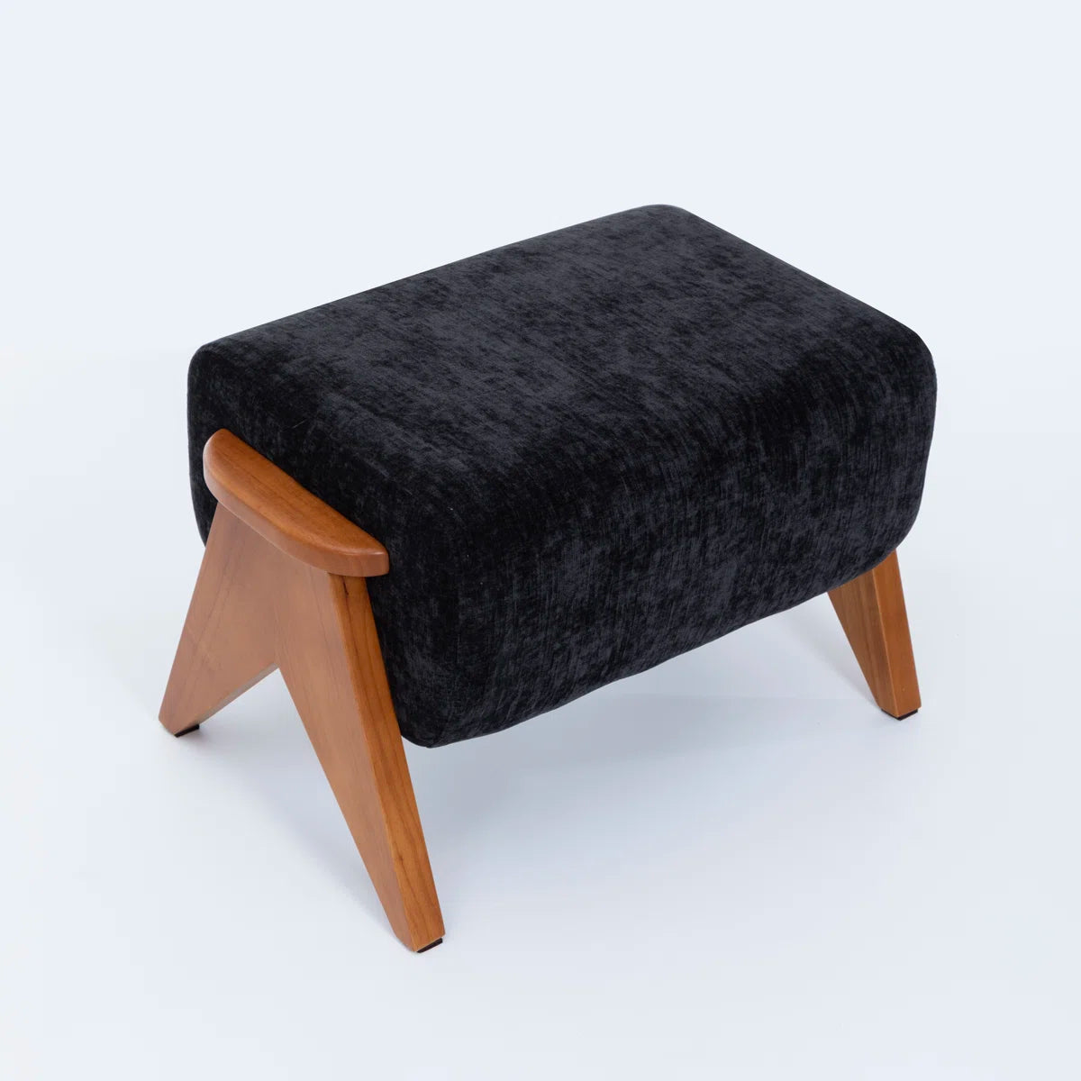 Benji Black Chenille Footstool
