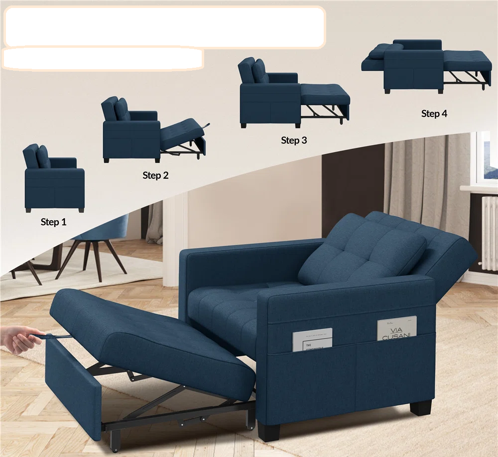 Maddison Blue Upholstered Pull Out Single Chair Bed