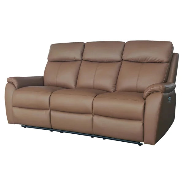 Alexander 3 Seat Brown Real Leather Electric Recliner Sofa