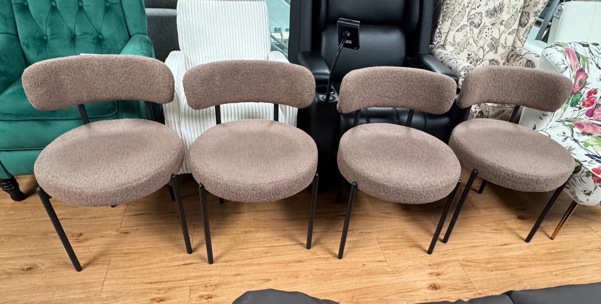 Arthur Set of 4 Brown Boucle Dining Chairs
