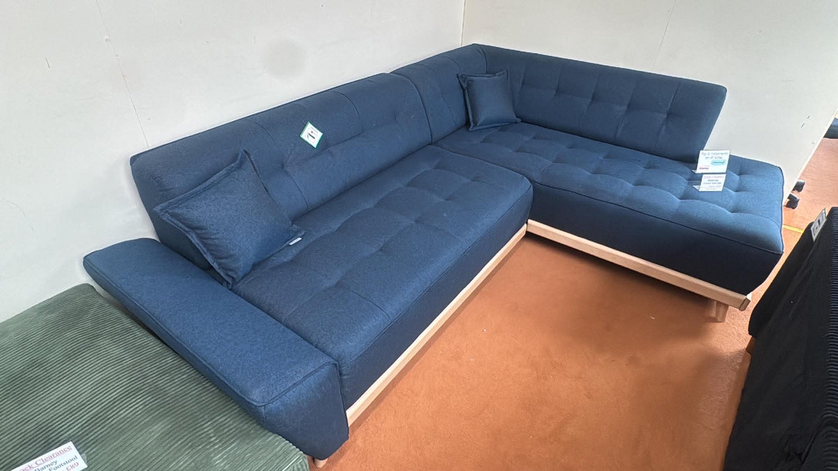 Buttercup 6 Seat Navy Linen Right Chaise Storage Sofa Bed