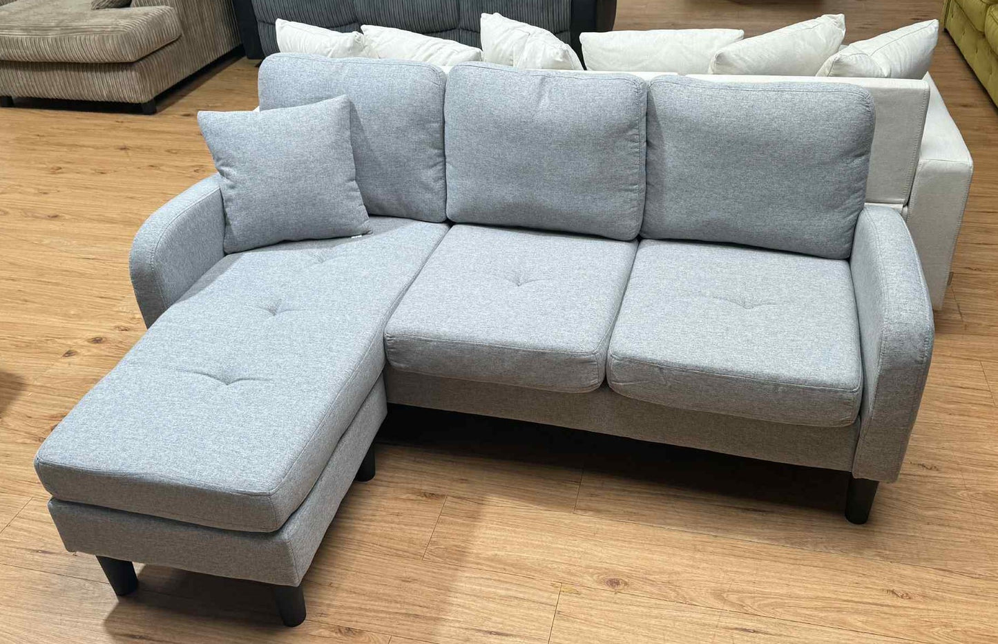 Rose 3 Seat Grey Upholstered Sofa with Reversible Chaise