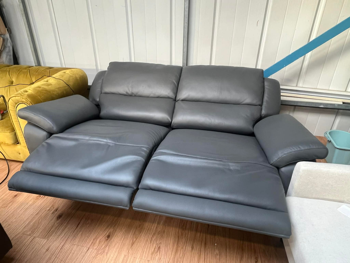 Avon 3 Seat Grey Real Leather Electric Recliner Sofa
