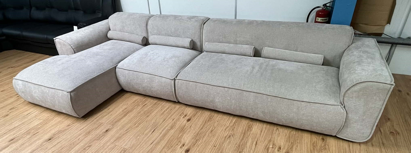 Felicity 6 Seat Beige Chenille Left Chaise Corner Sofa