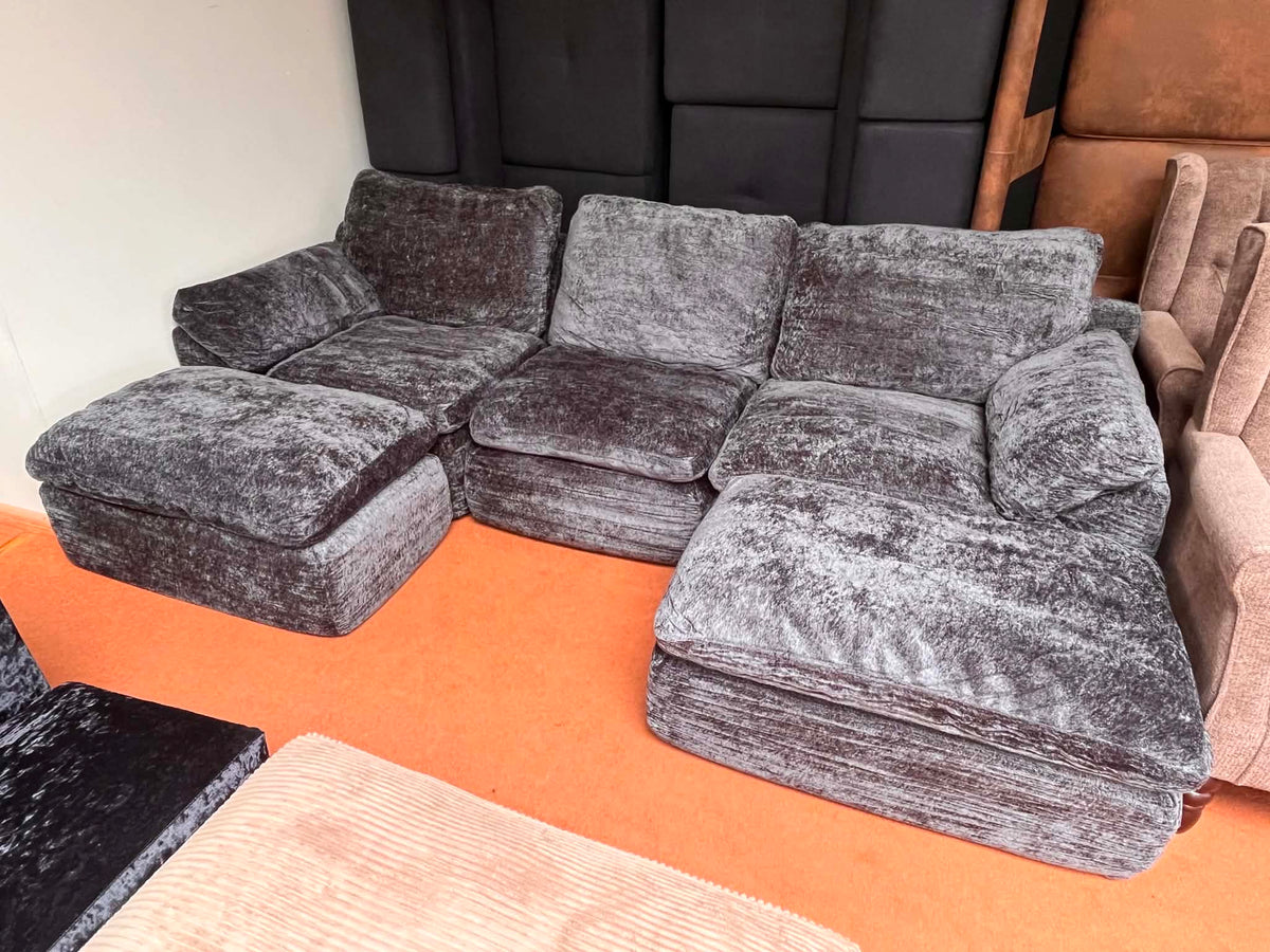 Monty 3 Seat Grey Chenille Foam Sofa & Footstools