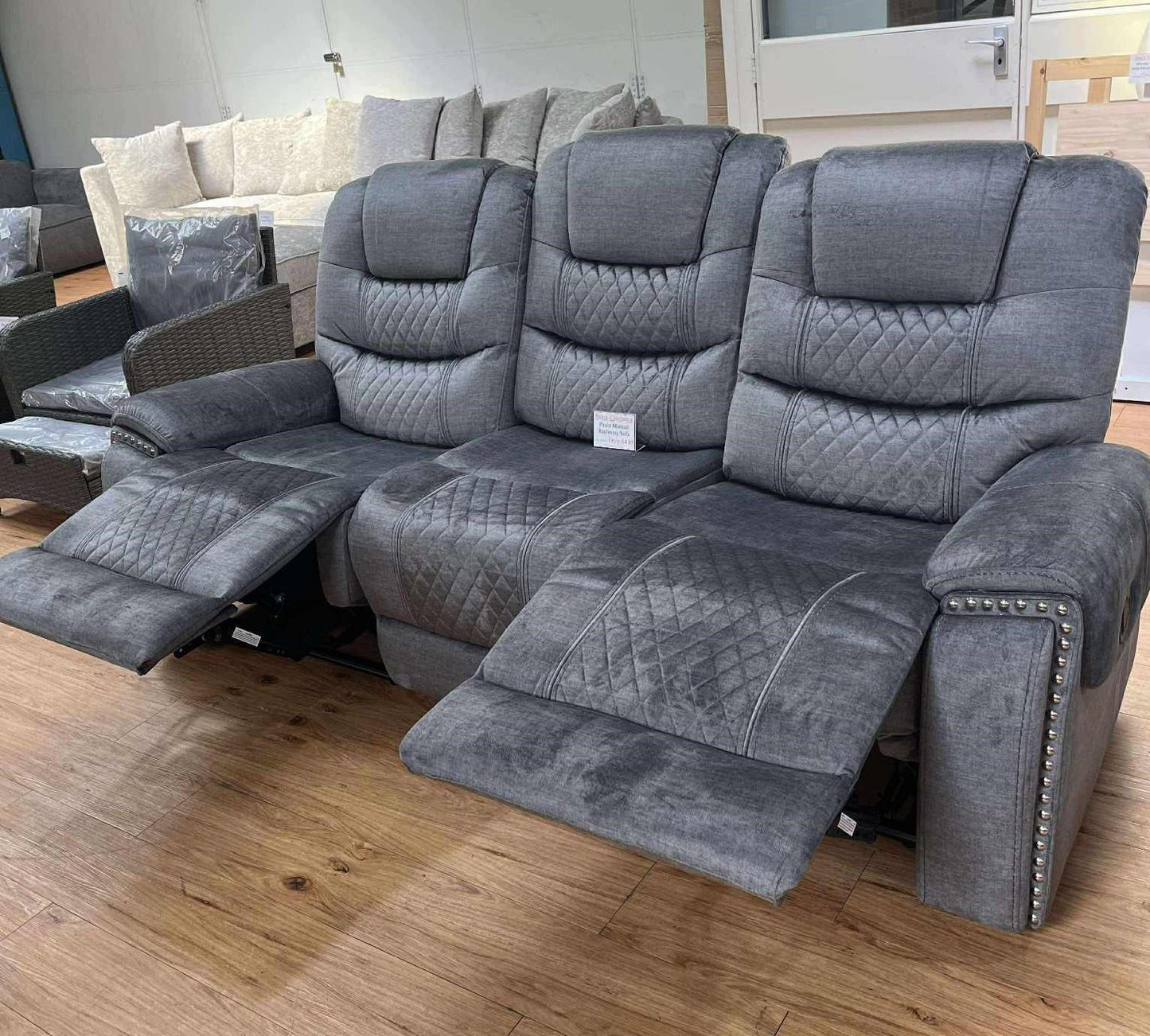 Paula 3 Seater Grey Chenille Manual Recliner
