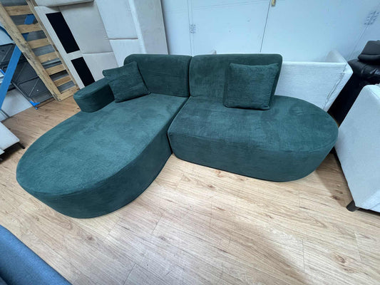 Arnold 3 Seater Green Flannel Sofa with Chaise