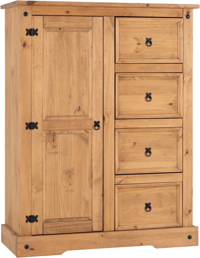 Corona Pine 1 Door 4 Drawer Low Wardrobe