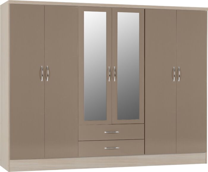 NVD 6 Door 2 Drawer Mirrored Wardrobe