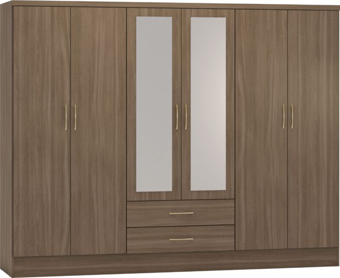 NVD 6 Door 2 Drawer Mirrored Wardrobe