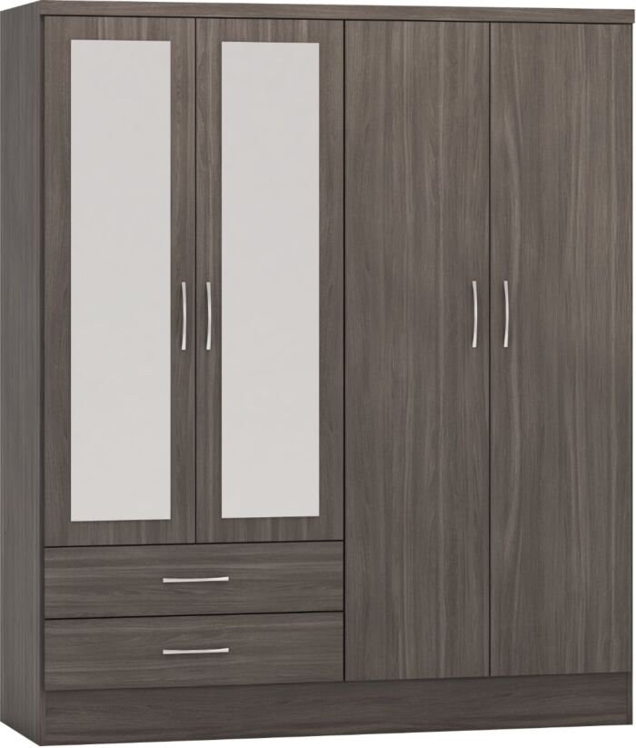 NVD 4 Door 2 Drawer Mirrored Wardrobe