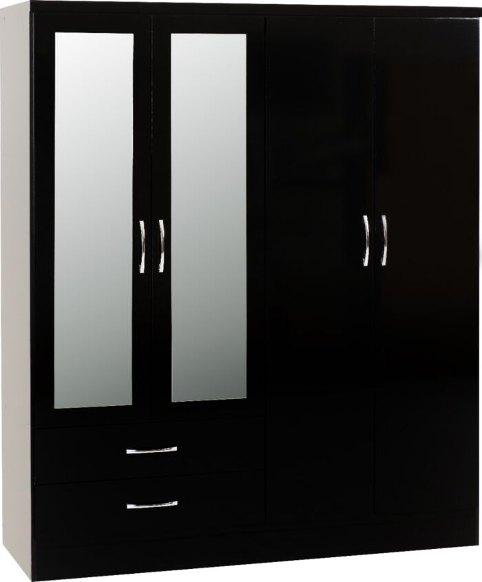NVD 4 Door 2 Drawer Mirrored Wardrobe