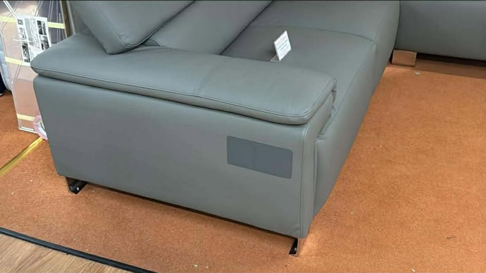 Camilla 5 Seat Real Leather Grey Corner Sofa with Adjustable Headrests