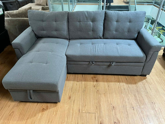 Bella 3 Seat Grey Upholstered Reversible Sofa Bed with Storage Chaise
