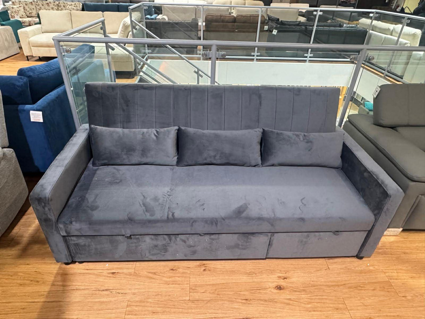 Sheena 3 Seat Grey Velvet Sofa Bed