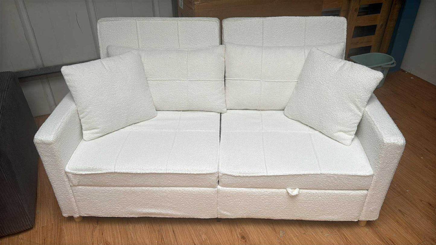 Blanche White Teddy Boucle Pull Out Sofa Bed