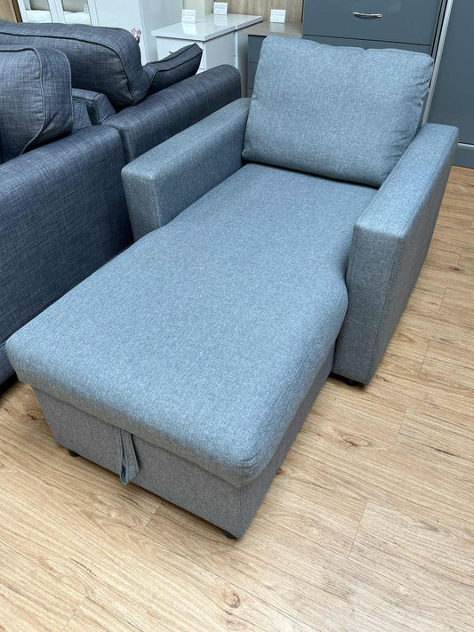 Grey Upholstered Armchair with Storage Chaise