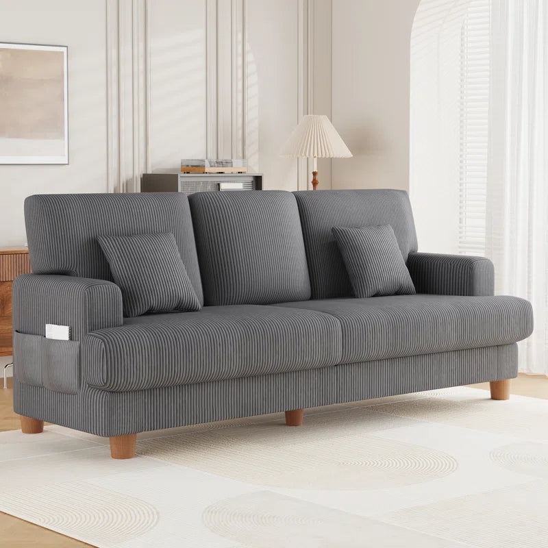 Quinn 3 Seat Grey Cord Sofa