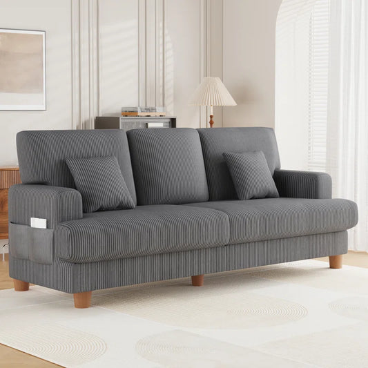 Quinn 3 Seat Grey Cord Sofa
