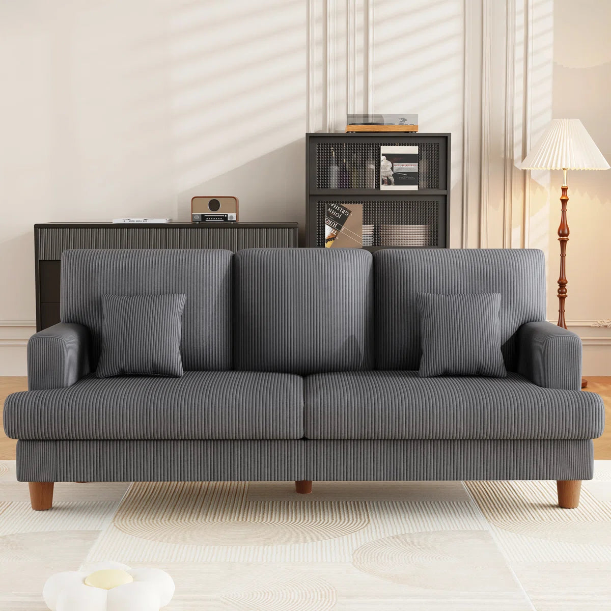 Quinn 3 Seat Grey Cord Sofa