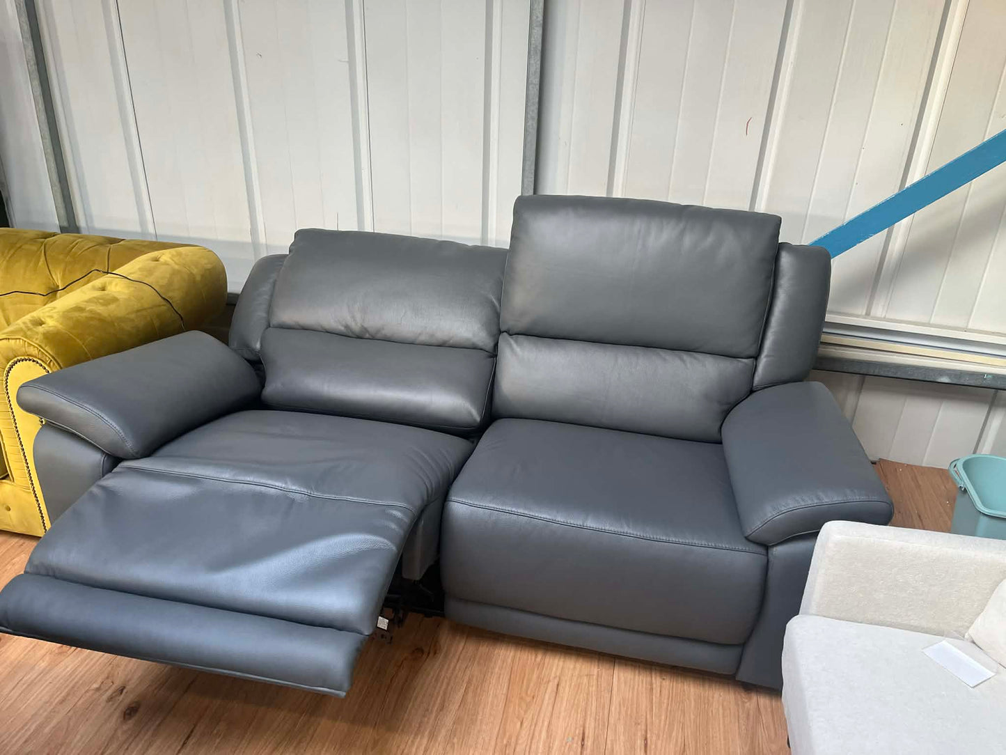 Avon 3 Seat Grey Real Leather Electric Recliner Sofa