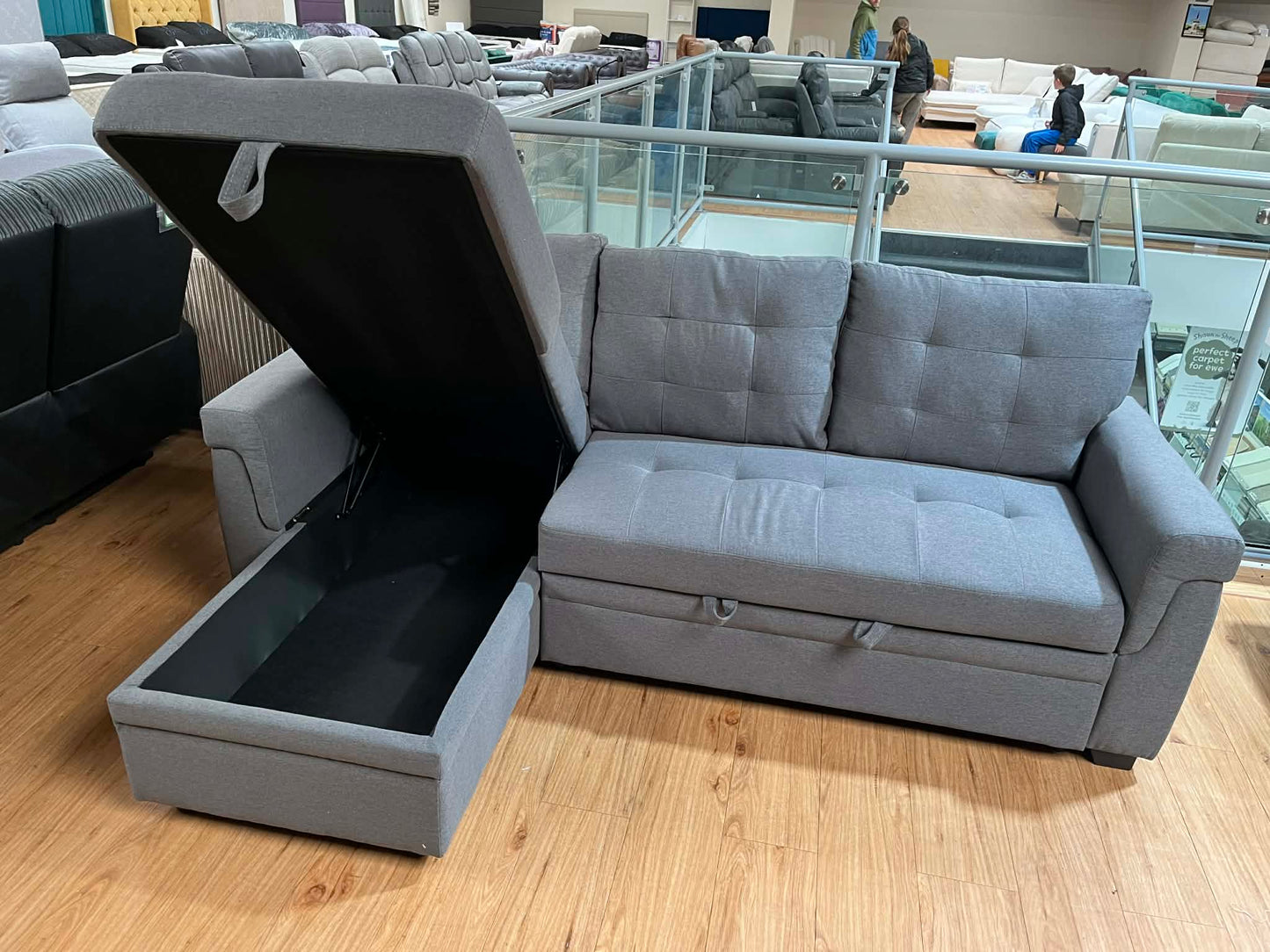 Bella 3 Seat Grey Upholstered Reversible Sofa Bed with Storage Chaise