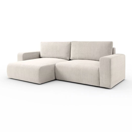 Nora 3 Seater Beige Cord Corner Sofa Bed
