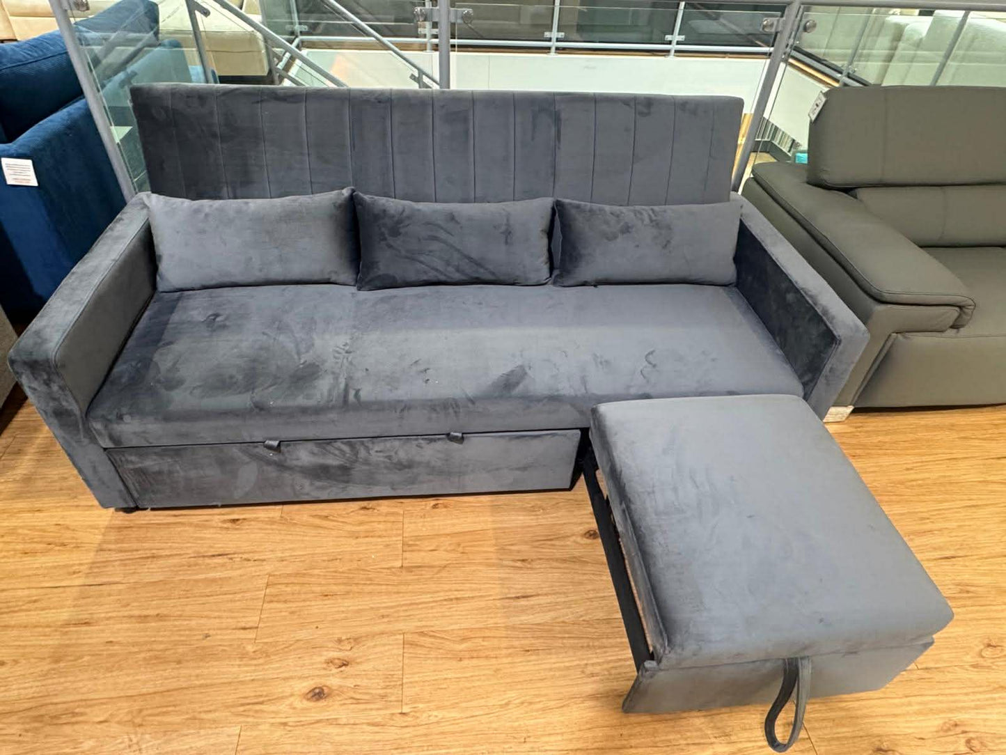 Sheena 3 Seat Grey Velvet Sofa Bed