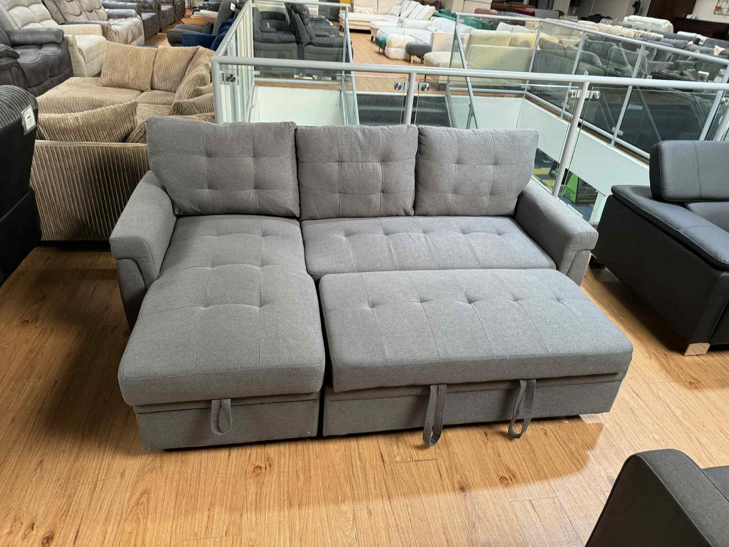 Bella 3 Seat Grey Upholstered Reversible Sofa Bed with Storage Chaise