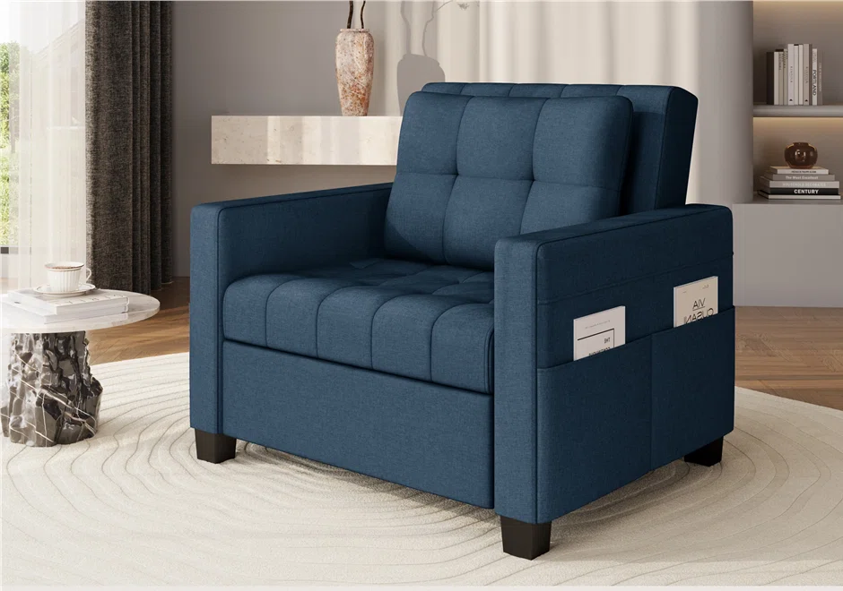 Maddison Blue Upholstered Pull Out Single Chair Bed