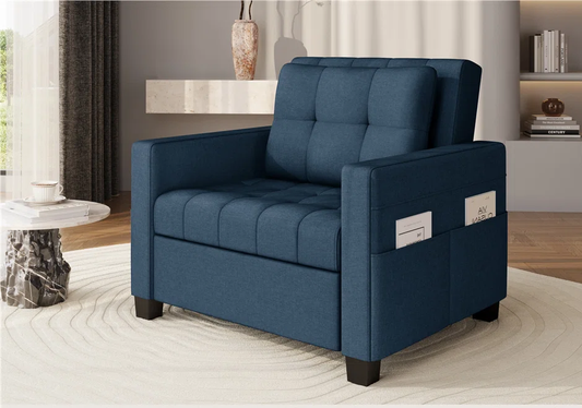 Maddison Blue Upholstered Pull Out Single Chair Bed