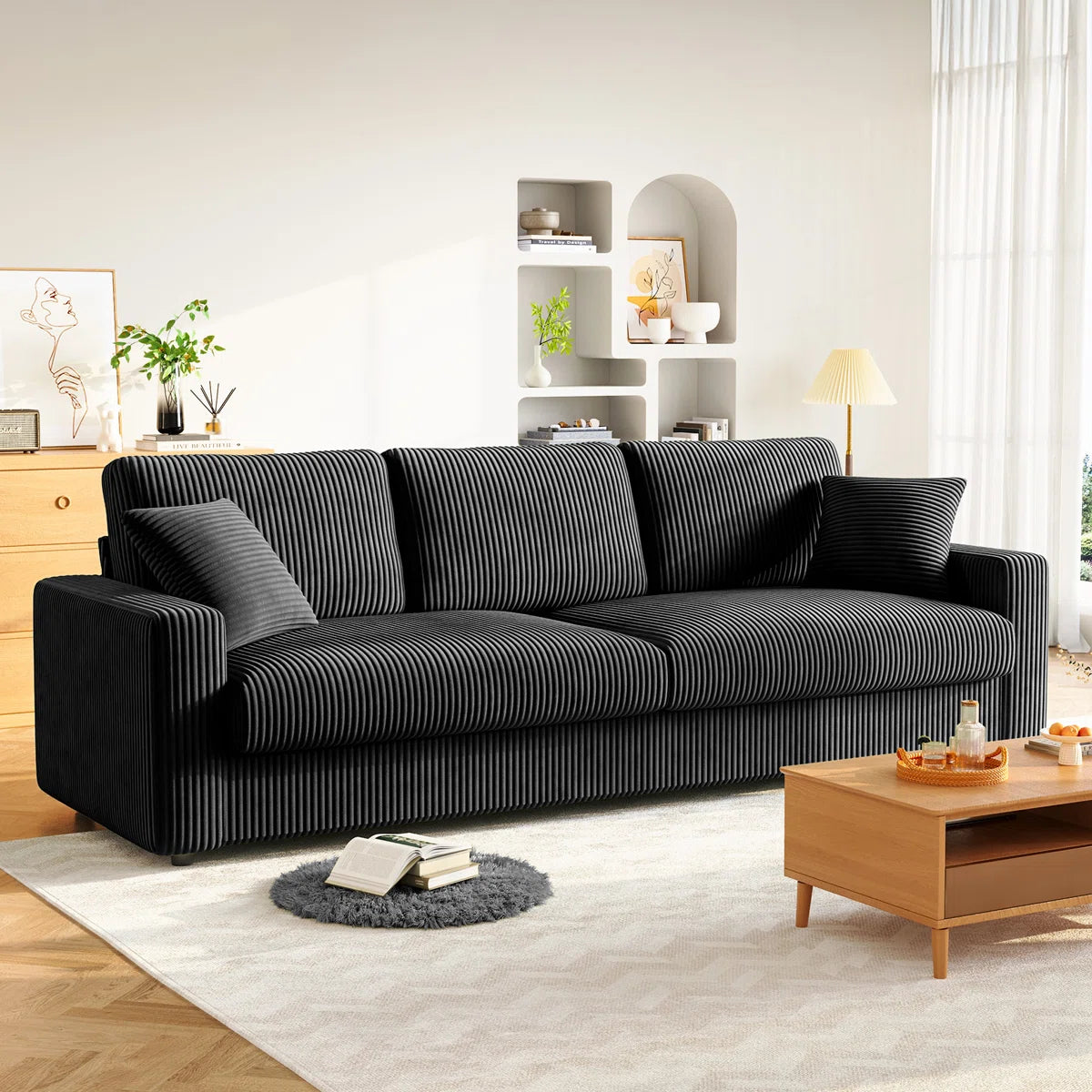 Angela 4 Seat Black Jumbo Cord Sofa