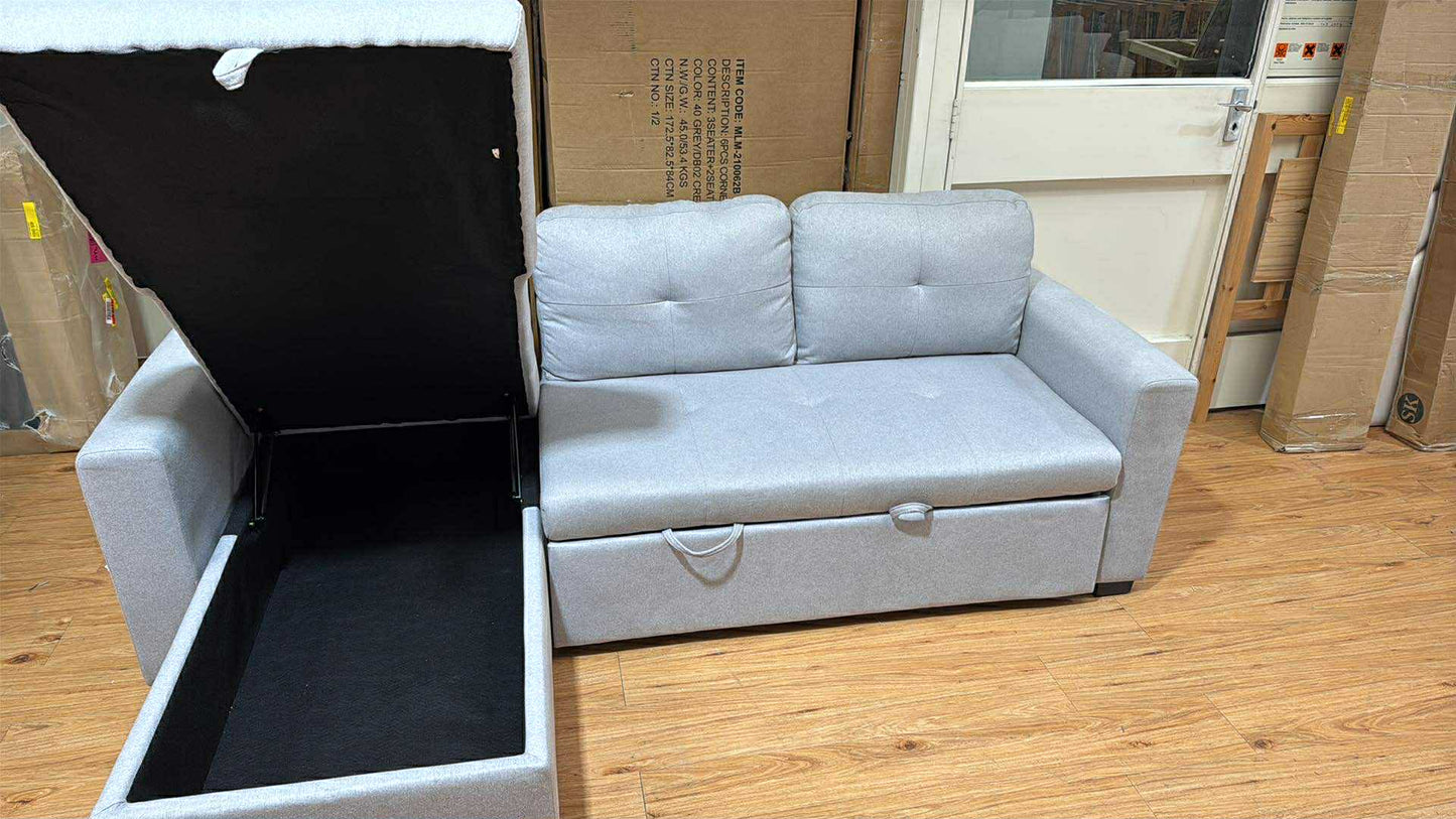 Melissa 3 Seater Light Grey Reversible Storage Sofa Bed