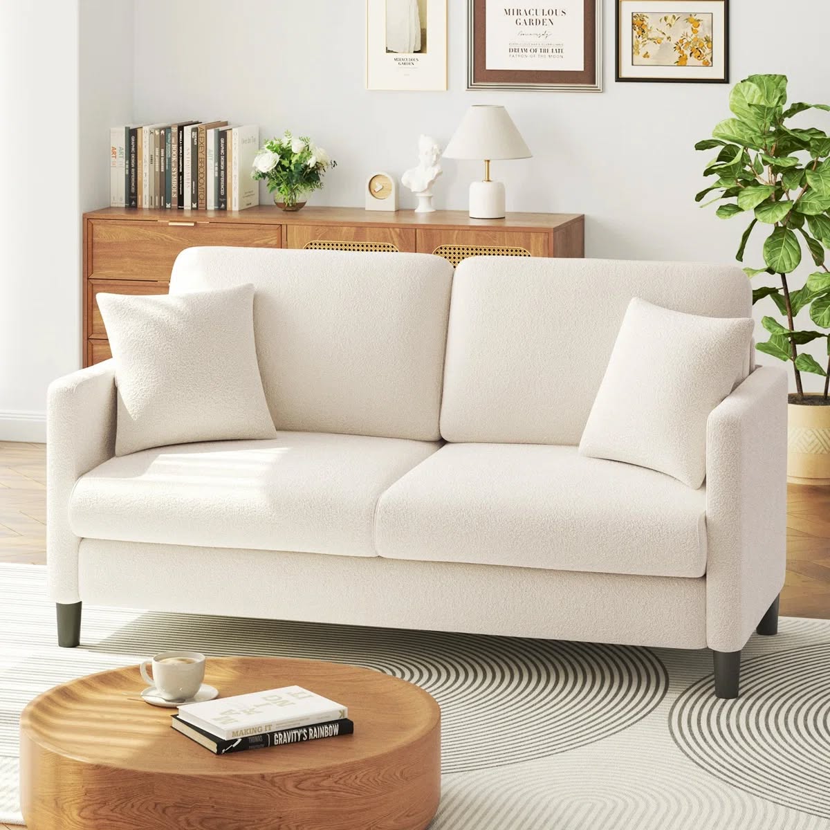 Nicholas 2 Seater Cream Teddy Velvet Sofa