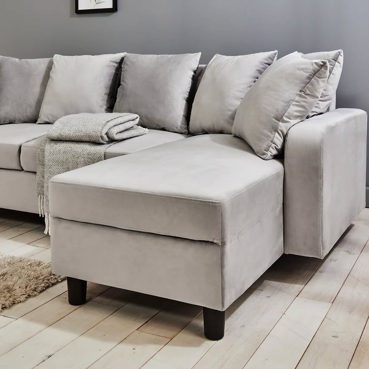 Mistique 3 Seater Light Grey Velvet Reversible Corner Sofa