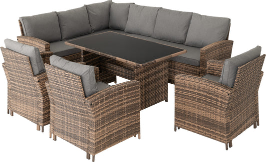 ASP Brown Rattan & Grey Fabric Corner Garden Furniture Set