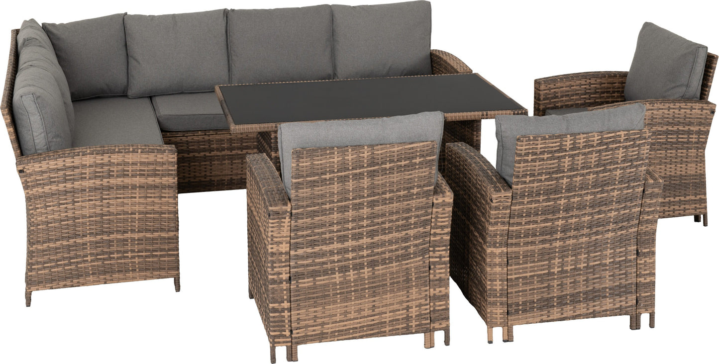 ASP Brown Rattan & Grey Fabric Corner Garden Furniture Set