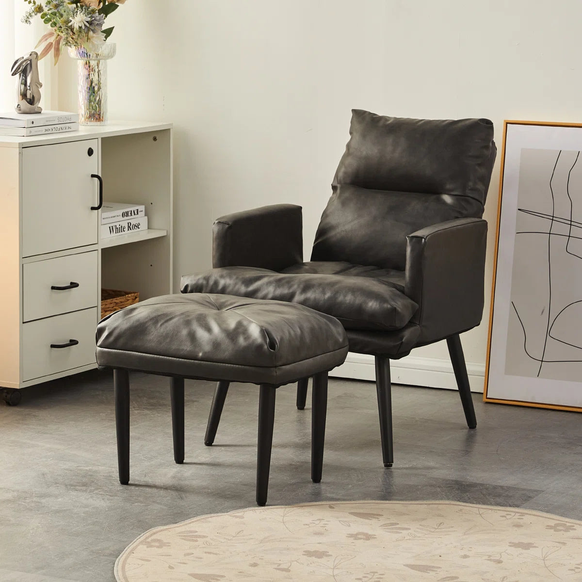Ricardo Grey Faux Leather Adjustable Back Chair & Stool