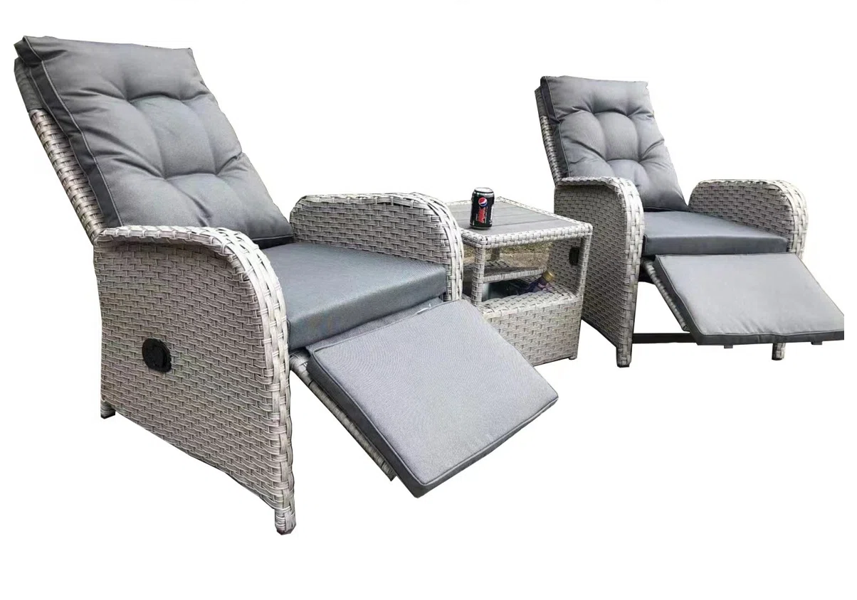 Della Pair of Grey Aluminium Manual Recliner Garden/Conservatory Chairs with Ice Bucket Side Table