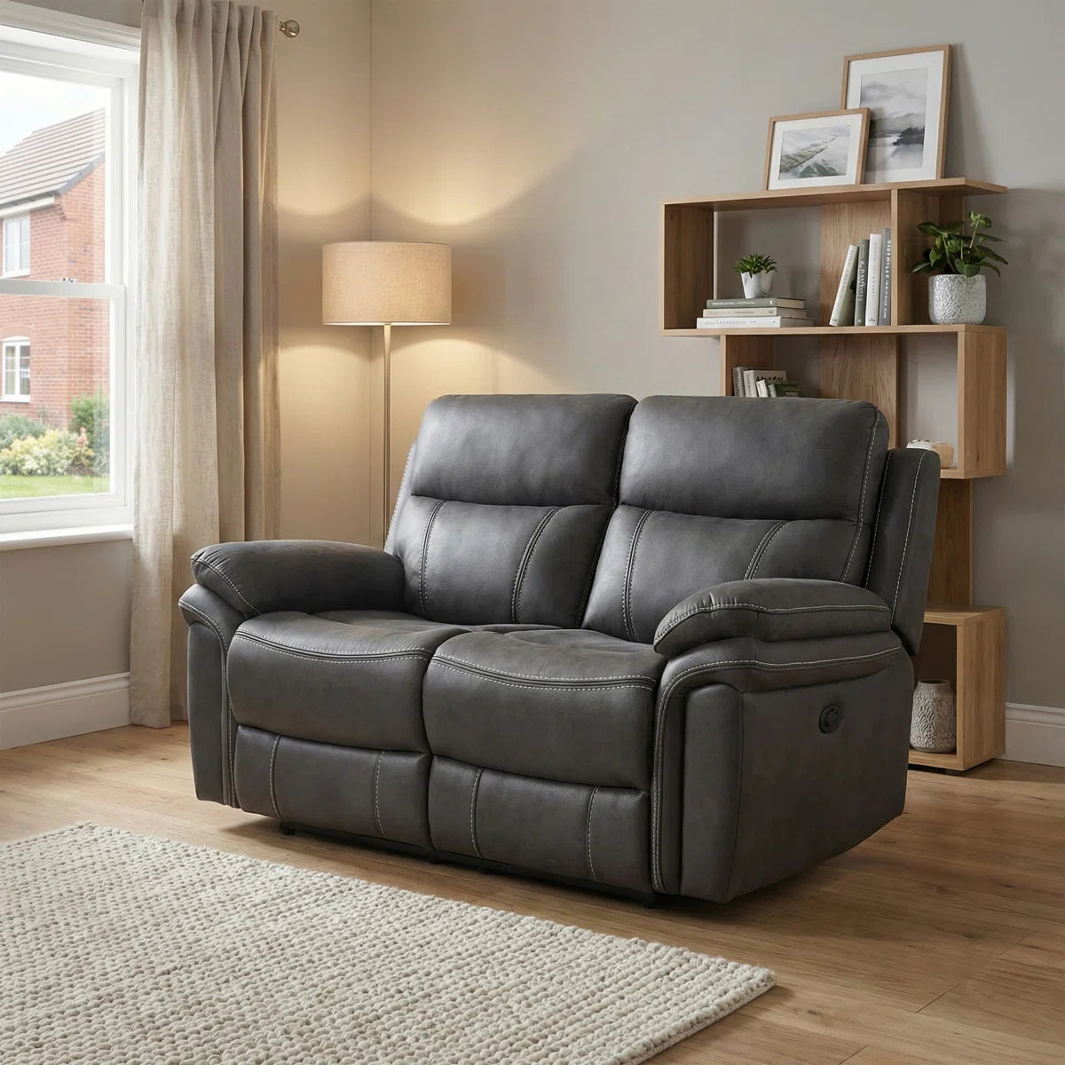 Adele 2 Seat Grey Faux Leather Manual Reclining Sofa
