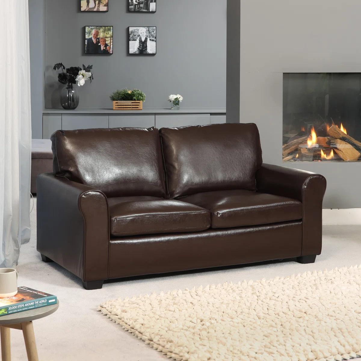 Alexis 2 Seat Brown Faux Leather Fold Out Sofa Bed