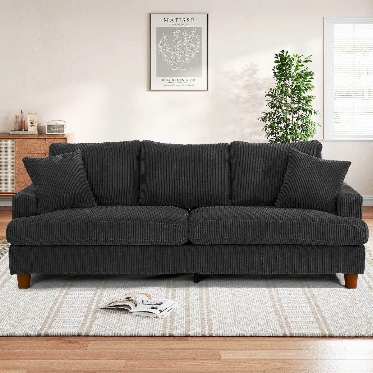 Alex 3 Seat Black Cord Sofa