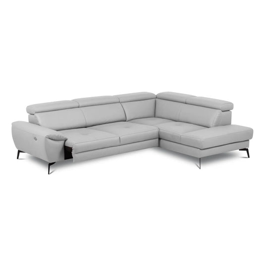 Alvarez 4 Seat Grey Real Leather Electric Corner Sofa Electric Seat Extensions & Adjustable Headrests