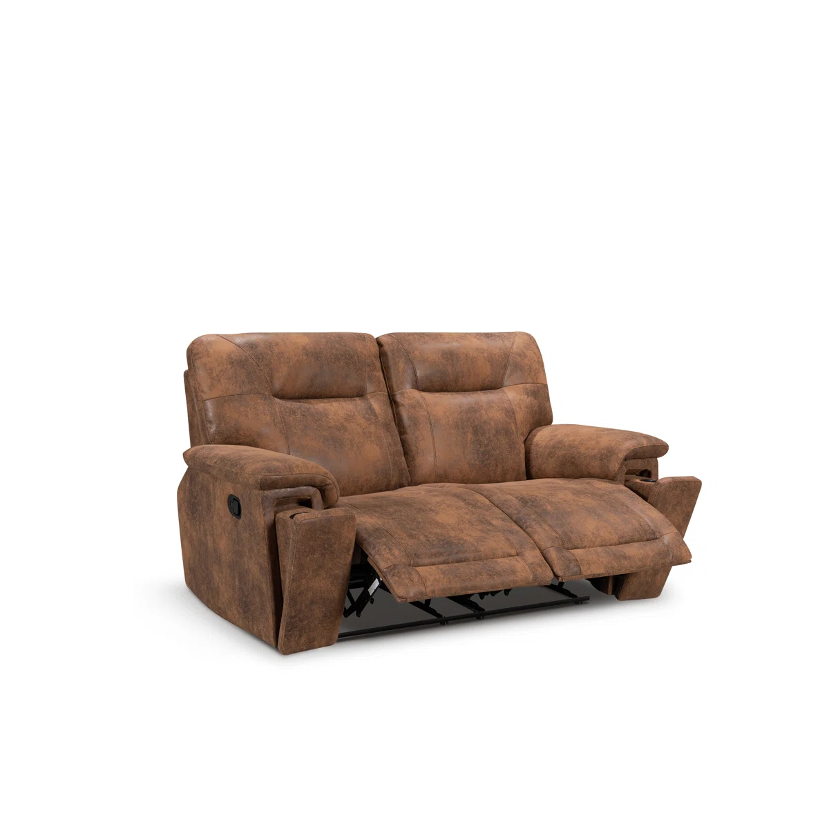 Angel 2 Seat Tan Suede Manual Recliner with Hidden Cupholders