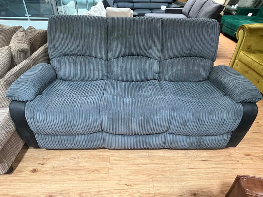 Hardy 3 Seat Grey Jumbo Cord & Black Faux Leather Manual Recliner